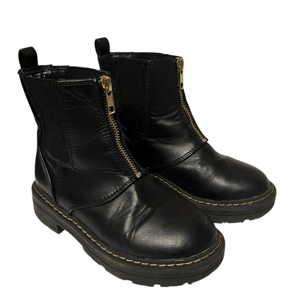 Kids 13 Black Faux Leather Ankle Boots with Gold Zipper